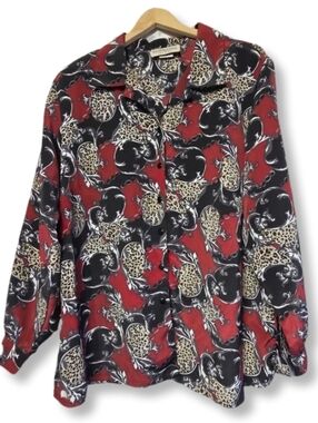 NWT DonnKenny Vintage Red & Black Leopard Print Long Sleeve Buttoned Blouse